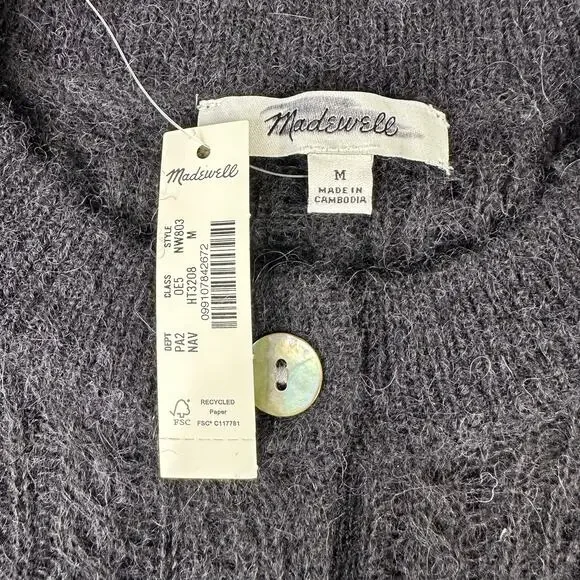 Madewell Pointelle Stitch Cardigan Women Size M Black Alpaca Blend NW803 New - Picture 7 of 10